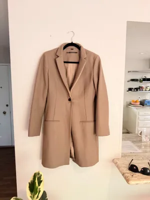 All saints leni wool cashmere blend nude tan single button long coat blazer 6 thumbnail 6