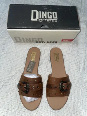 Dingo Lariat women's slide sandals in brown leather with studded buckle size 9 thumbnail 2