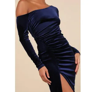 Lulu’s Notorious Icon Navy Blue Velvet Asymmetrical Maxi Dress Size M NWT! thumbnail 2