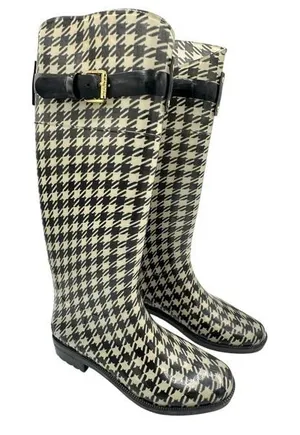 Lauren Ralph Lauren Houndstooth Tall‎ Rain Boots Women's Size 6 Classic Timeless thumbnail 1