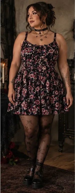 Torrid Dark Coquette Floral Corset Lace Up Smocked Sundress Plus Size 1 thumbnail 1
