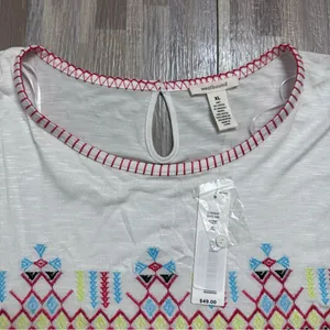 Westbound White Blouse with Multicolor Embroidery NWT Women’s XL thumbnail 4