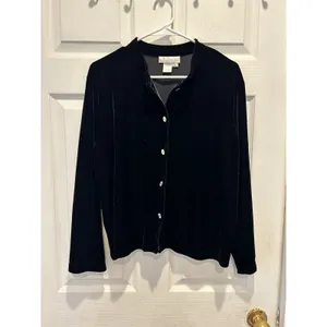 VTG J.‎ Jill Womens XL Black Velvet Button Down Cardigan Top Long Sleeve USA thumbnail 2
