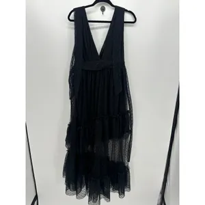 Black Tulle Tiered Maxi Dress Size L Gown Whimsigoth Dark Grunge Boho Swiss Dot‎ thumbnail 2