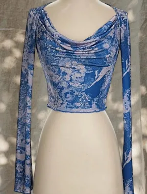 Urban Outfitters Blue Floral Cowl Neck Long Sleeve thumbnail 1