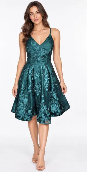 BCX Dress Size 5 Emerald Green Floral Embroidered Fit & Flare Party Dress thumbnail 1
