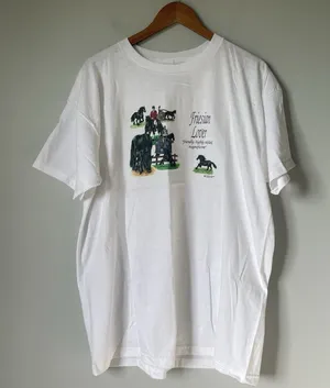 Fruit of the Loom Vintage 1998 T-Shirt 'Friesian Love' Horse White Unisex XL thumbnail 1