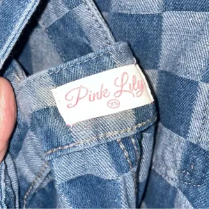 Pink Lily Checkered Denim Overalls Women XS Oversized Kidcore Artsy Maximalist thumbnail 8