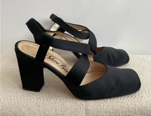 Vintage 90s Womens Satin Square Toe Ballerina Style Heels Size 7.5 Black thumbnail 1