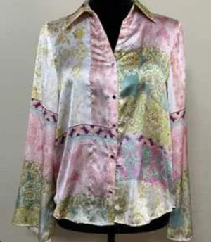 ZARA Colorful Patterned Women’s Button-Up Shirt Romántic Size S thumbnail 1