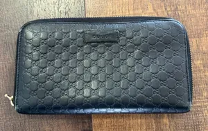 Gucci Guccissima Zip Around Wallet Black Leather GG Embossed Long Wallet thumbnail 1