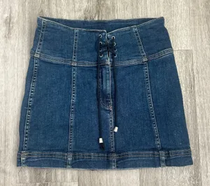 Free People Denim Lace Up Country Western Mini Skirt Fitted Size 6 thumbnail 1