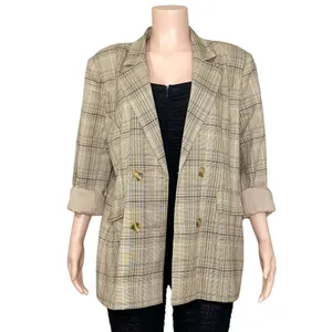 MAJORELLE Rhea Double-Breasted Blazer, Tan Plaid, XL thumbnail 9