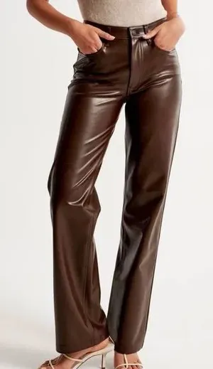 abercrombie and fitch the 90's straight ultra high rise brown leather pant thumbnail 1