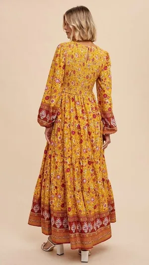 Arabella Border Print Tiered Floral Maxi Dress in Earthen thumbnail 4