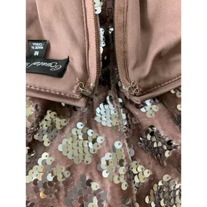 Crystal Doll Womens Pink Champagne Velvet Sequined Mini Skirt Medium NEW thumbnail 4
