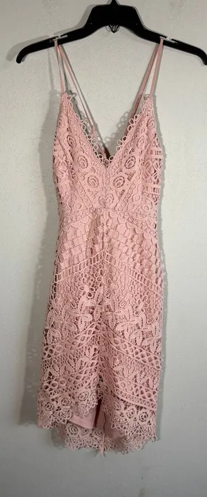 ASTR the Label Light Pink Lace Overlay V-Neck Mini Dress Womens S Coquette thumbnail 1