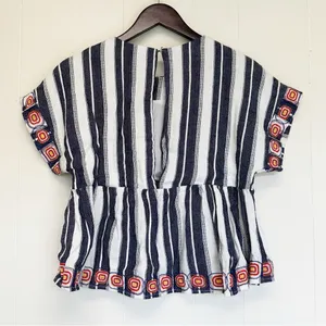 ANTHROPOLOGIE Maeve Vieques Midi Top Linen Embroidered Small thumbnail 5