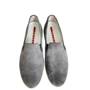 Prada Gray Suede Slip On Sneakers Womens 7 Leather Lined thumbnail 2