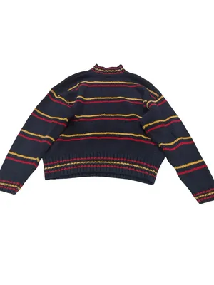 Lizwear Navy Red Gold Striped Argyle Mock Neck Sweater Colorblock Large Women's thumbnail 7