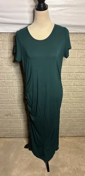Smallshow Green Ruched Side Slit Maxi Dress Women's Size L‎ Short Sleeve thumbnail 1