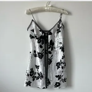 victoria’s secret black and white floral flower and leaf design vest slip dress thumbnail 2