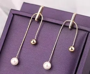 Pearl Metal Ball Drop Tassel Stud Earrings thumbnail 1