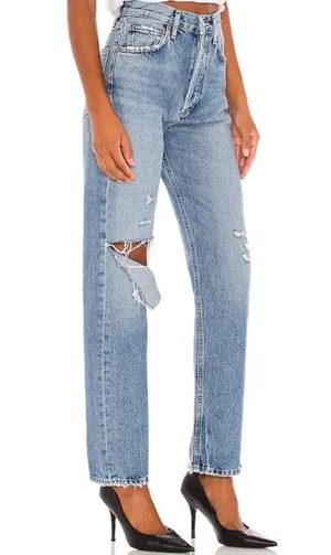 Agolde Women’s 90’s Pinch Waist Lineup Wash Distressed Straight Leg Jeans Sz 27 thumbnail 5