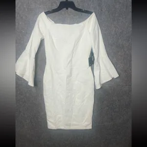 Lulus Women Large Marseille White Off-the-Shoulder Long Sleeve Bodycon Dress NWT thumbnail 2