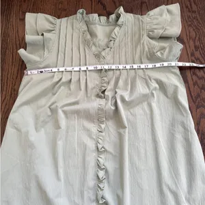 Sage Green Ruffle Sleeve Pintuck Mini Dress Pockets Boho‎ Cottagecore Size L thumbnail 5