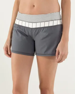 Lululemon Speed Up Shorts Womens 4 Grey Striped Waistband Neon Zip Running‎ 2.5" thumbnail 1