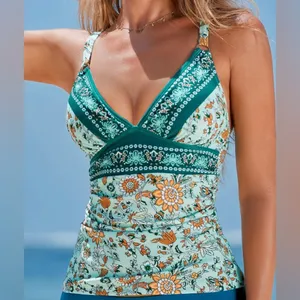 Cupshe Woman’s Teal Boho Floral Bikini with Adj. Straps and Elegant Design Sz L thumbnail 4