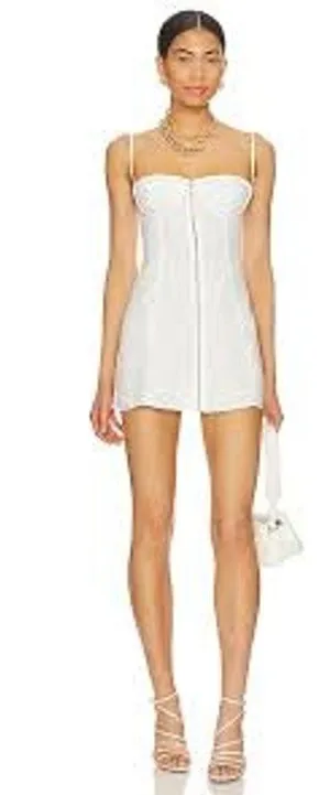 INDAH Karina Mini Dress White Linen SEXY BEACH VACATION RESORT Small S Bustier thumbnail 1