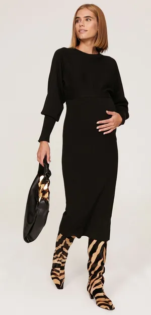 Ripe Sloane Black Knit Long Sleeve Crewneck Sweater Midi Dress Maternity Large thumbnail 1