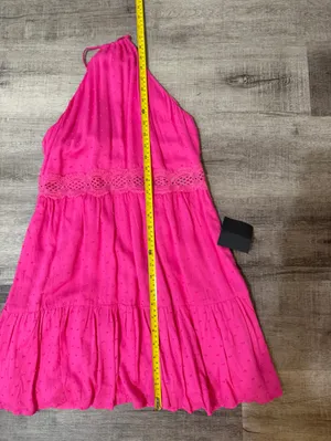 LULUS So Dainty Hot Pink Swiss Dot Halter Neck Lace Mini Dress thumbnail 8