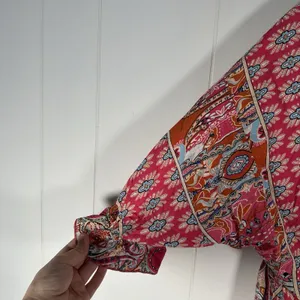 Elings Women’s XL Pink Boho Paisley Print V Neck Mini Dress thumbnail 3