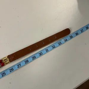 EXPRESS Vintage Brown Genuine Leather Beaded Weaved Link Gold Buckle Belt Size S/M thumbnail 8