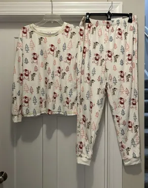 Disney Winnie The Pooh Holiday Christmas Pajama Set Top & Pants Medium Knit Cozy thumbnail 1