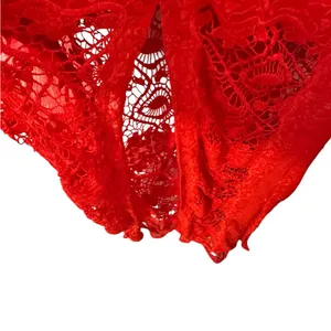 For‎ Love & Lemons Red Lace Maxi Dress Deep V-Neck High Slit XS thumbnail 3