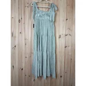 NWT Lulus Bembe Sage Striped Tie-Strap Tiered Maxi Dress Smocked Beachy Size XL thumbnail 6