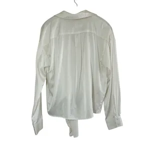 Hutch Medium White Cream Satin Tie‎ Front Long Sleeve Button Down Blouse Chic thumbnail 6