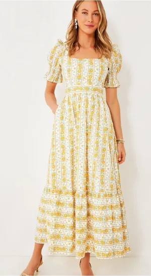 Tuckernuck Hyacinth House Yellow Floral Square-Neck Maxi Dress size medium NEW thumbnail 1