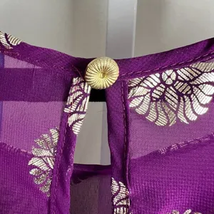 Francesca's Purple Sheer Metallic Silver Sunburst Blouse Large thumbnail 9