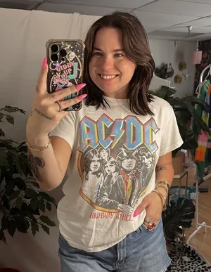 Daydreamer ACDC Graphic Print Short Sleeve Crew Neck Tee White thumbnail 1