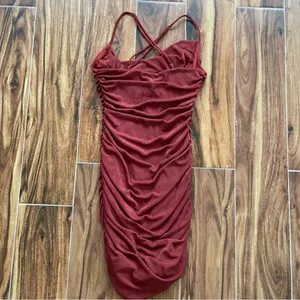 Lucy in the Sky Ruched Halter Dress in Rust Orange Size S thumbnail 9