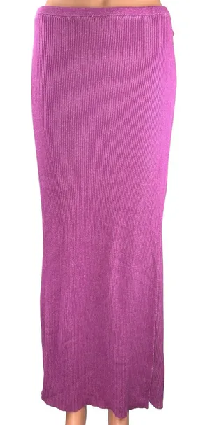 Free People Purple Pink High Waisted Ribbed Knit Straight Wrap Maxi Skirt Size L thumbnail 1