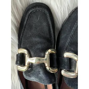 Black Women's Suede Loafers with Gold Buckle Detail Size 9 thumbnail 4
