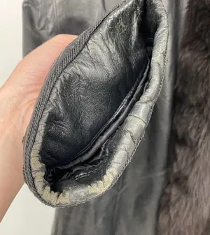 Vintage Leather Penny Lane Style Long Coat Black Real Fur Trim Womens Small thumbnail 13