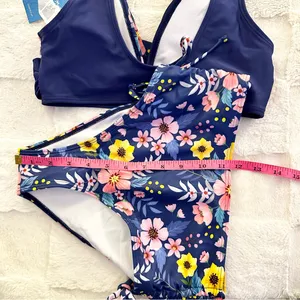 New CUPSHE Ruched Cinch Side Bottom Twist Front Blue Floral Beach Boho Bikini Sm thumbnail 9