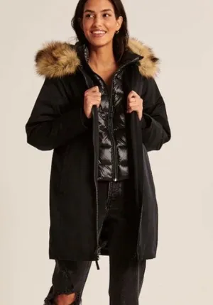 NWT black hooded tech parka thumbnail 1